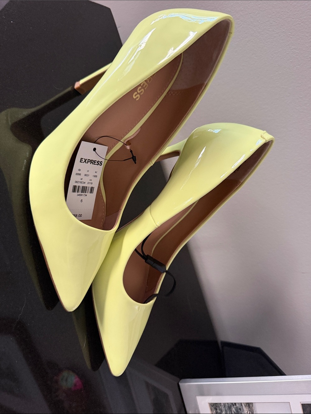 Express Pale Yellow Patent Pointed-Toe Stilettos